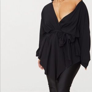 | Plus Black Woven Tie Waist Blouse🔥 |